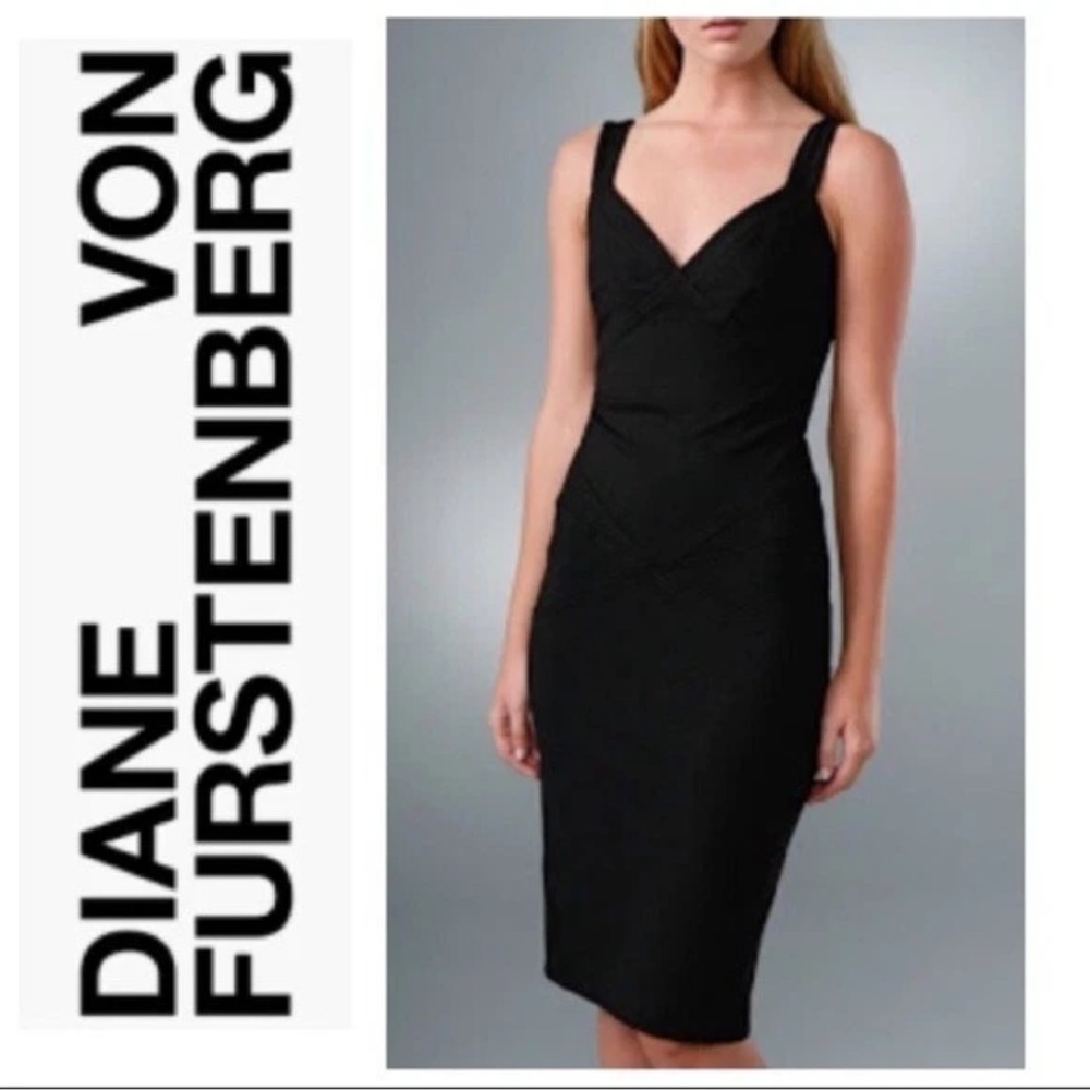 Diane Von Furstenberg Dress Women's Size 8 Black Benny Pencil Sheath Sleeveless